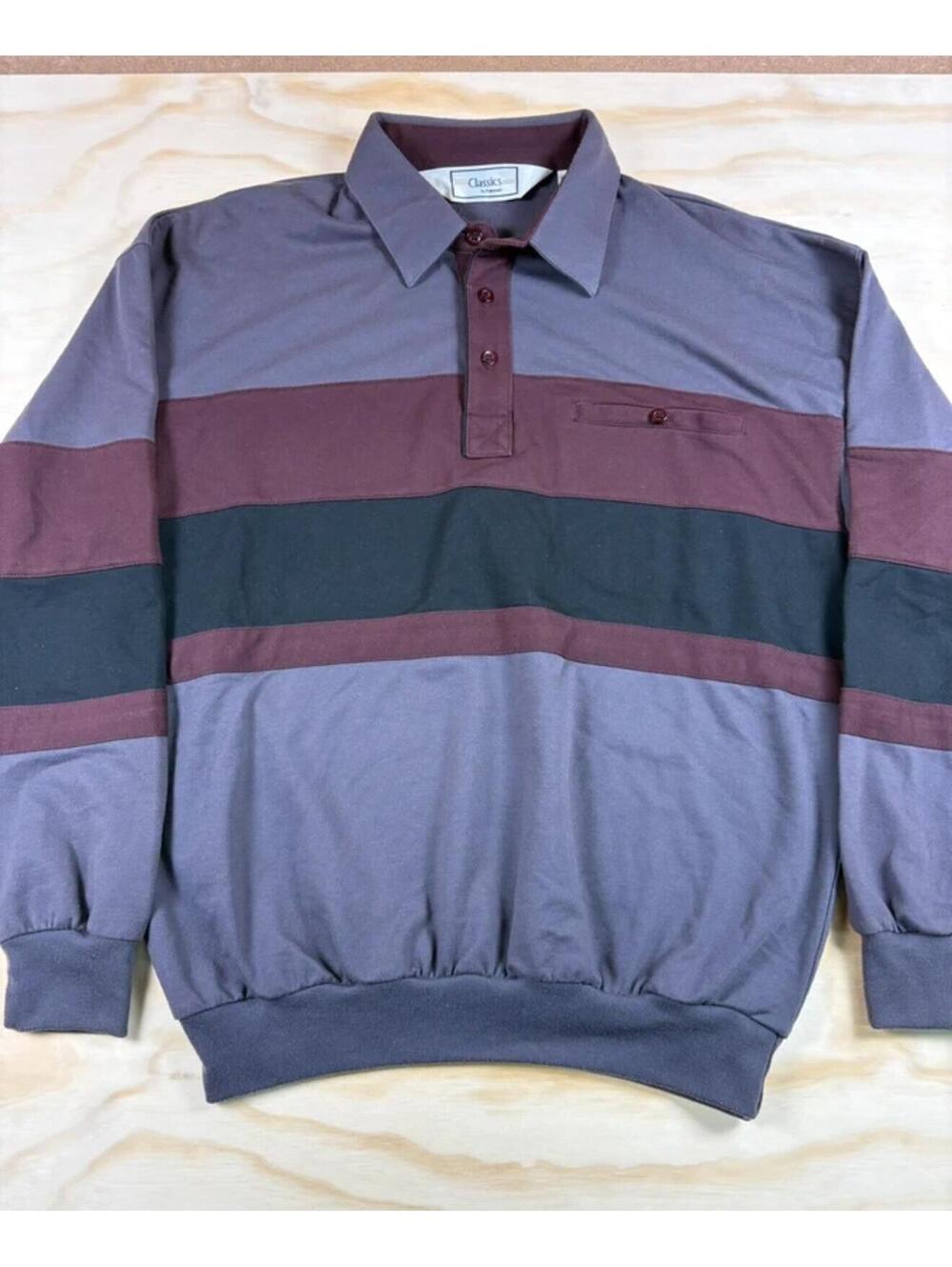 Vintage Style Palmland Classics Polo Sweatshirt Mens L Colorblock Rugby Pullover